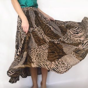 color block animal print gypsy skirt